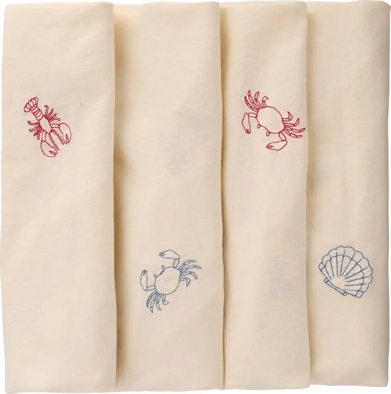 Ib Laursen - Dug Atlantis kvadratisk m/hummere, krabber og muslinger butter cream - Bomuld, Polyester - 63015-82