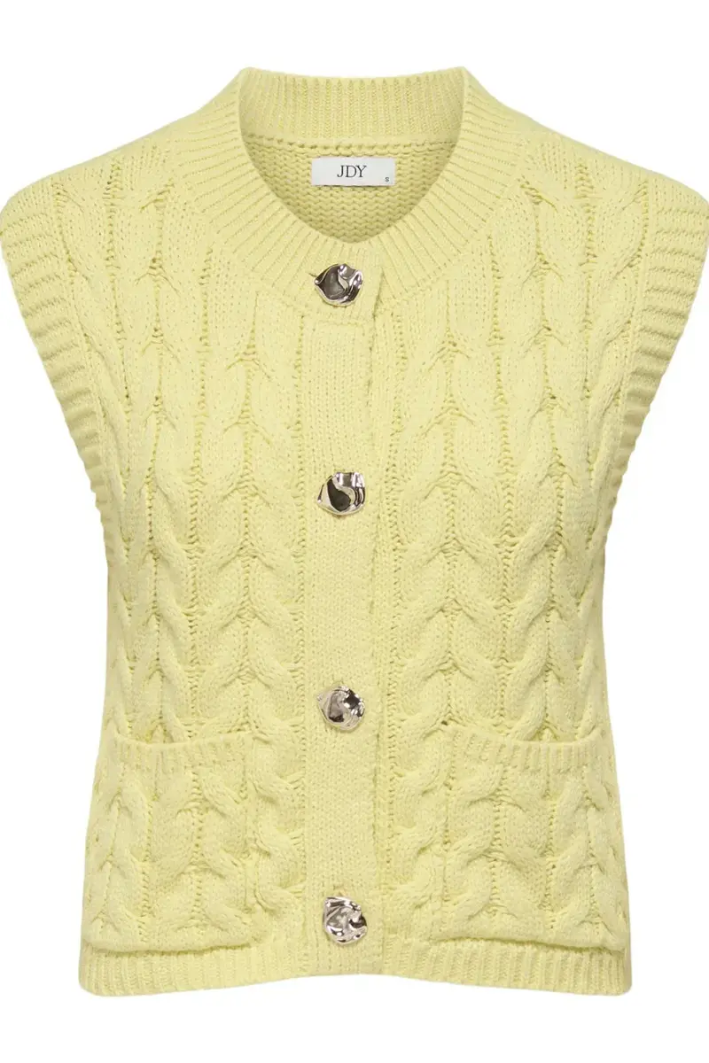 JDY - Jdyannalise S/L O-Neck Cable Vest Knt - 5067607 Double Cream W. Deco Button