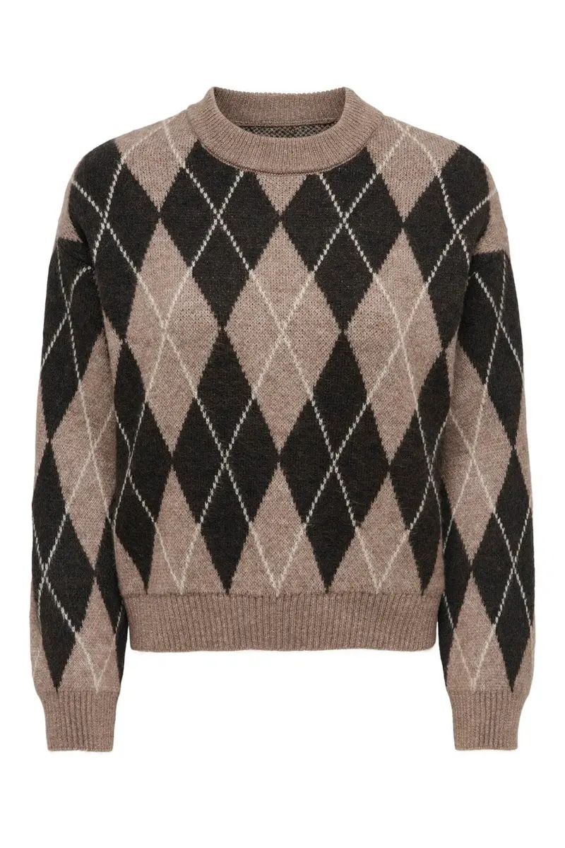 JDY - Jdybianka L/S Argyle Pullover Knt - 5093934 Chocolate Torte Argyle