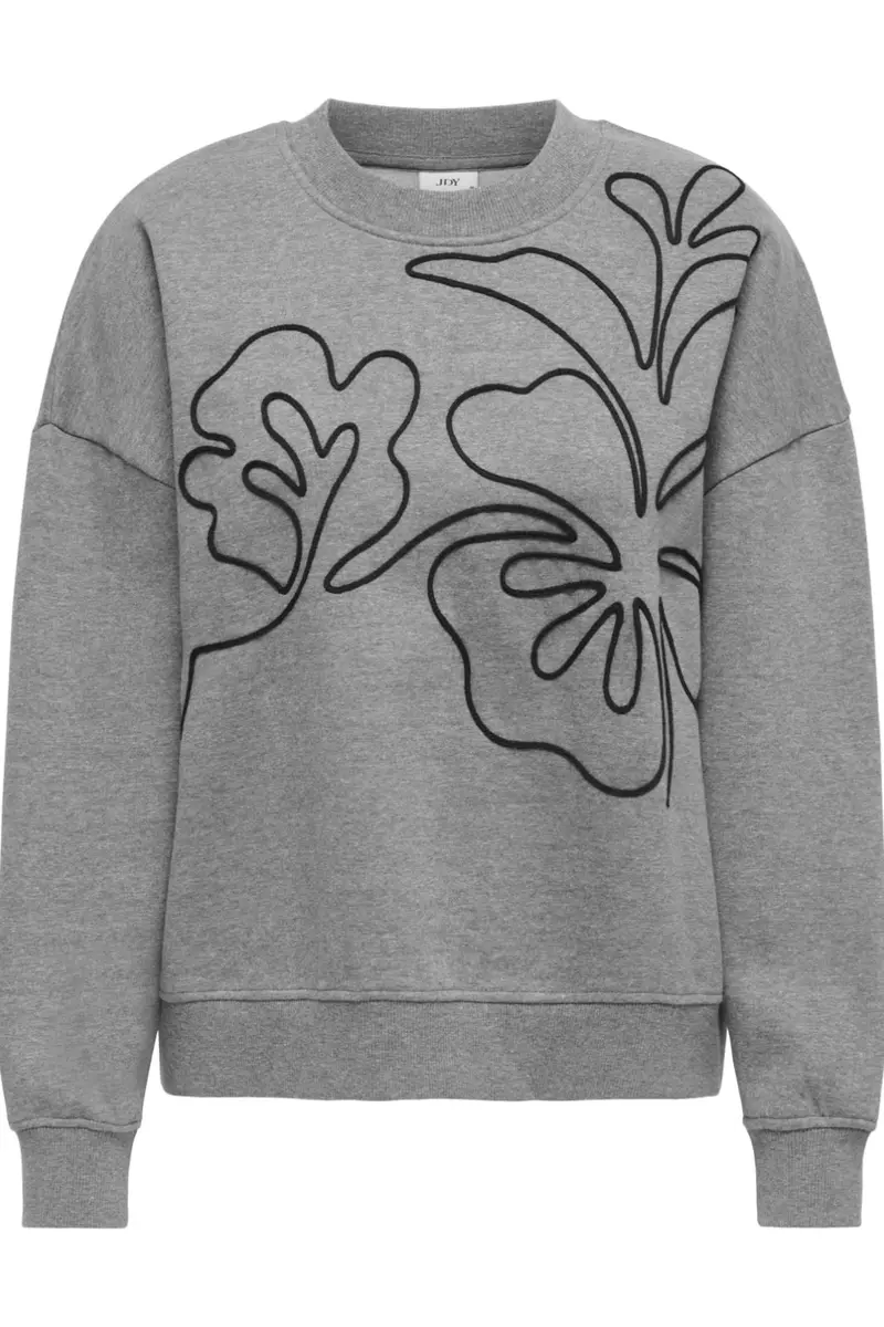 JDY - Jdycanoa L/S Emb Sweat - 4902517 Medium Grey Melange Emb Black Flower