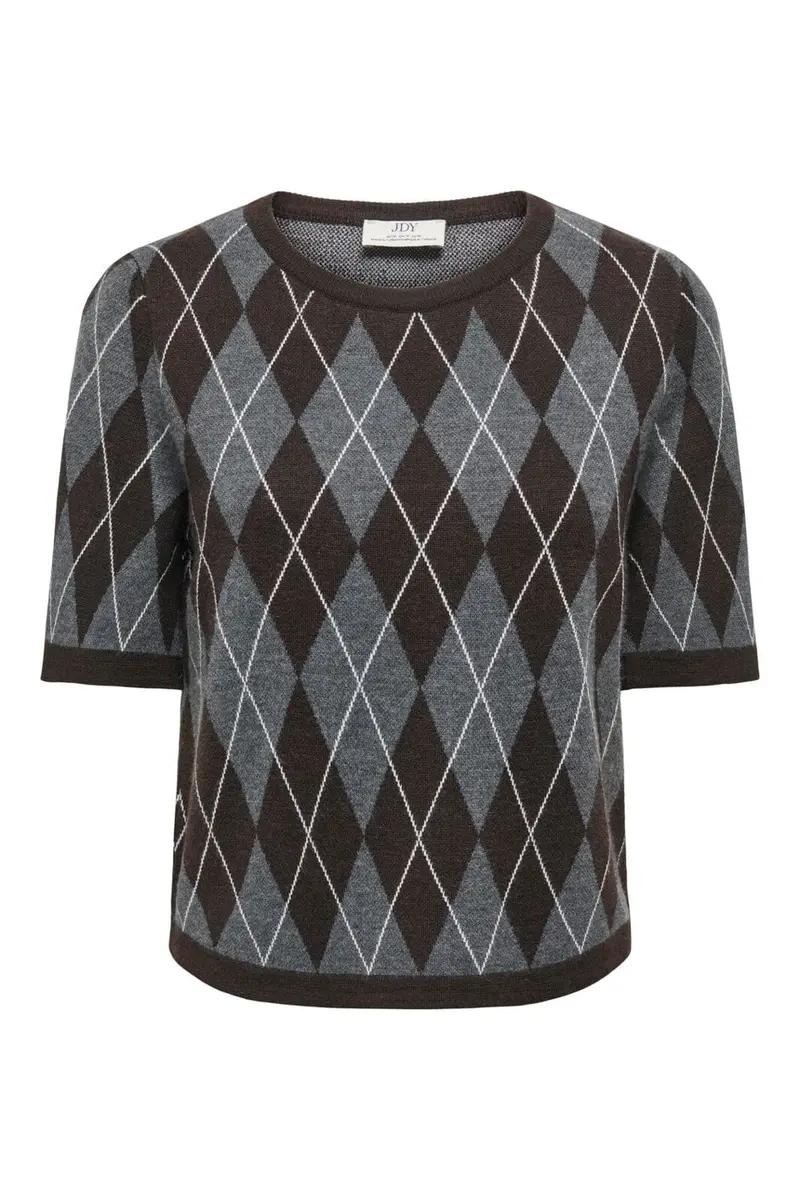 Jdy - Jdymaggy S/S Argyle Pullover Knt - 5102815 Dark Grey Melange Chocolate Torte & Cd