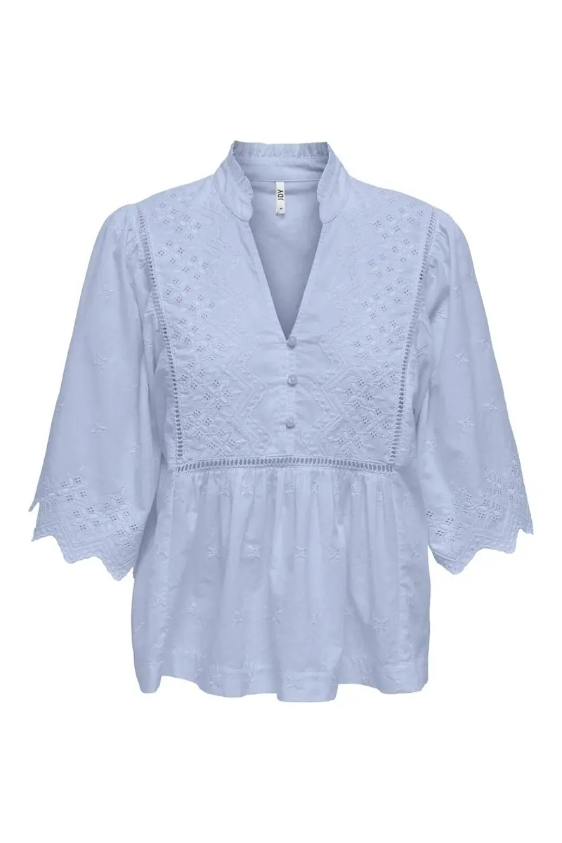 JDY - Jdymaya 2/4 Embroidery Top - 5026864 Halogen Blue