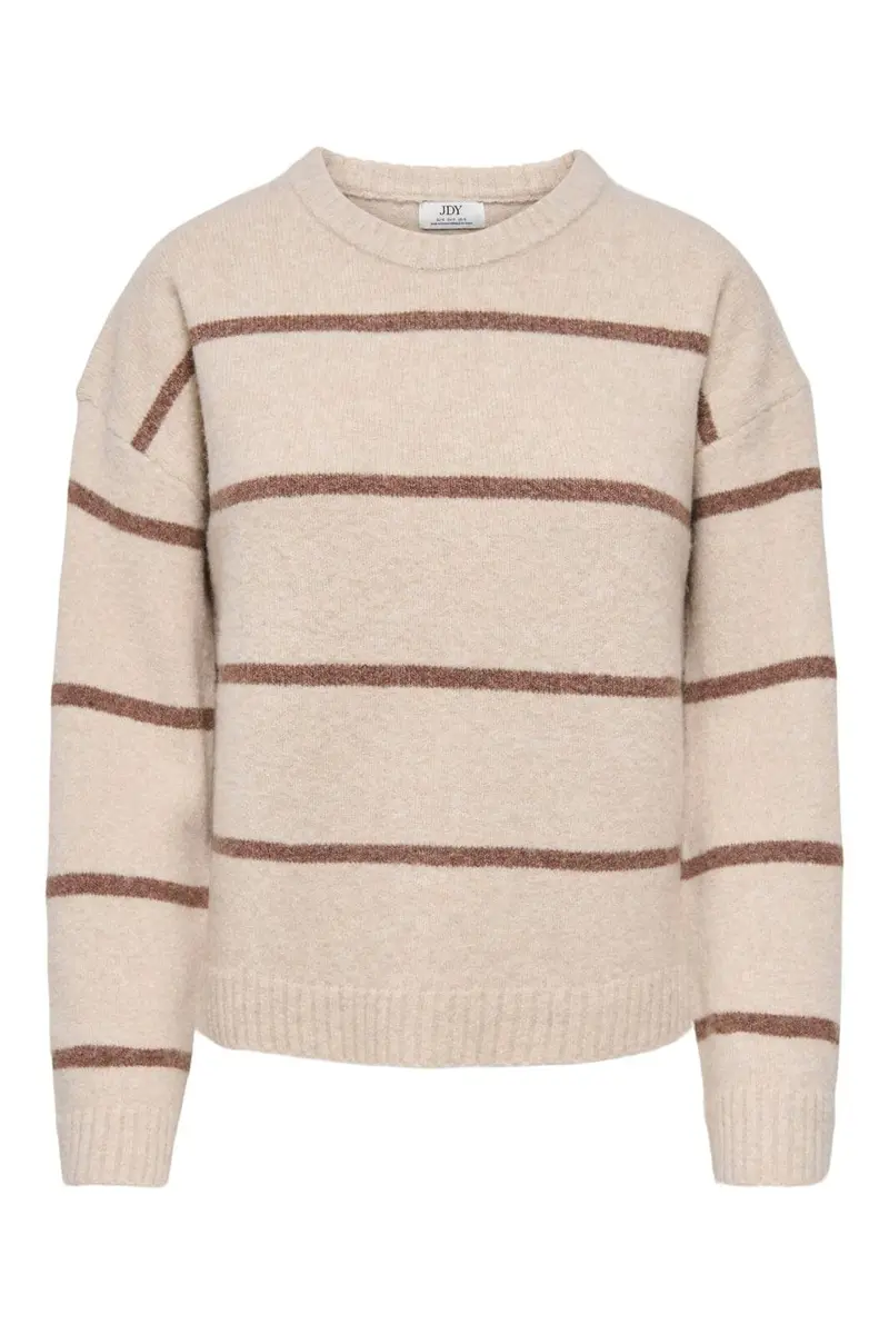 JDY - Jdyneel L/S O-Neck Stripe Pullover Knt - 5121137 Oatmeal Bison Wide Stripes