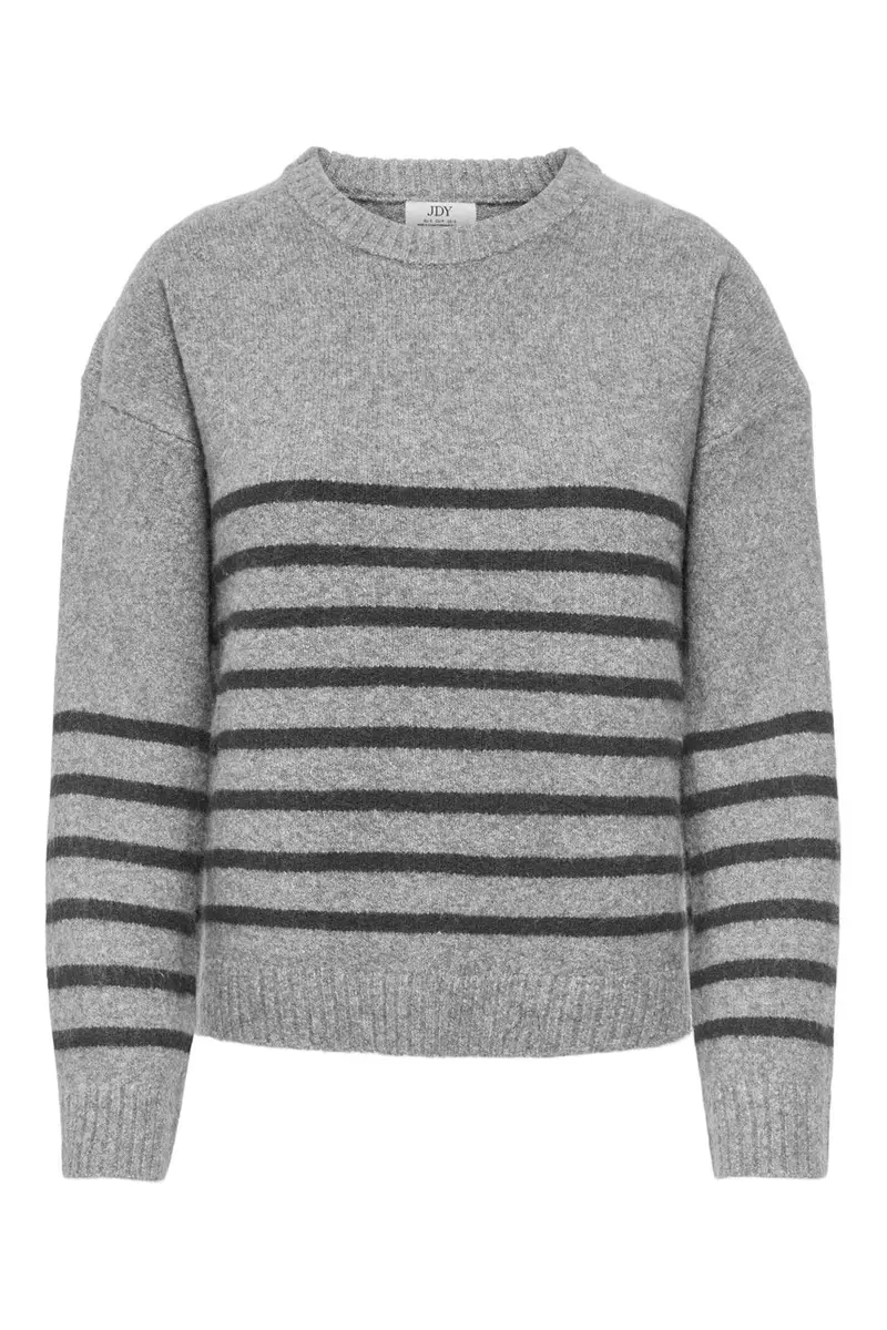 Jdy - Jdyneel L/S O-Neck Stripe Pullover Knt - 5174108 Light Grey Melange Dark Grey Melange Thin Stripes