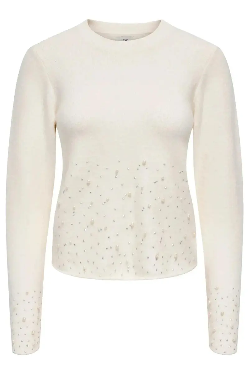 JDY - Jdypearl L/S O-Neck Pearl Pullover Knt - 4867973 White Melange W. White Pearls