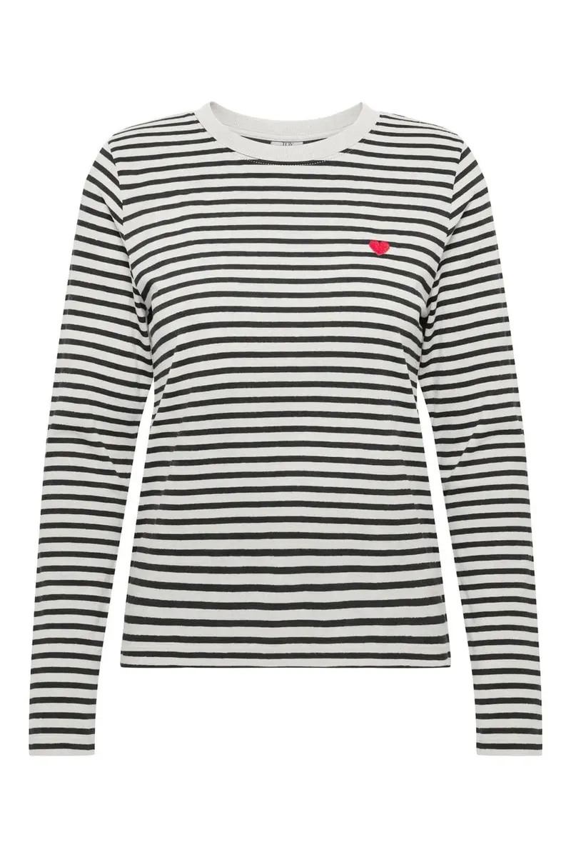 Jdy - Jdypisa L/S Print Top - 5205688 Cloud Dancer New Stripe Black W Bs Heart