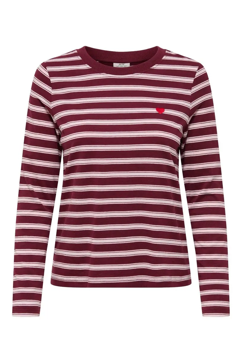 Jdy - Jdypisa L/S Print Top - 5212487 Windsor Wine Chelsea Stripe + Bs Heart