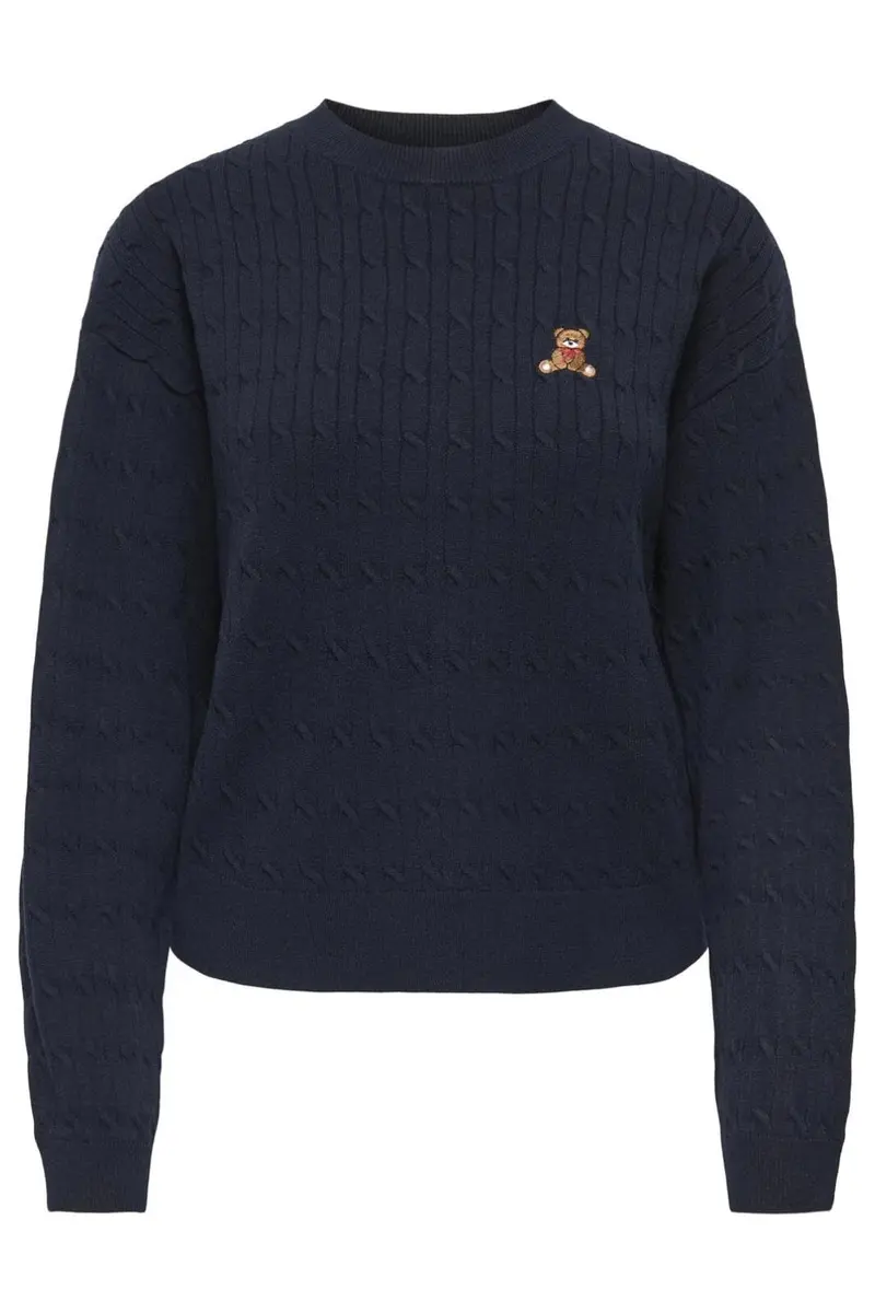 JDY - Jdyprime Life L/S On Cable Emb Pull Knt - 4952445 Dark Sapphire W. Teddy Embroidery