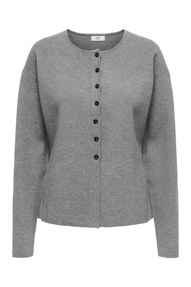 JDY - Jdyprime Life L/S Waist Button Cardi Knt - 4945774 Medium Grey Melange W Black Buttons