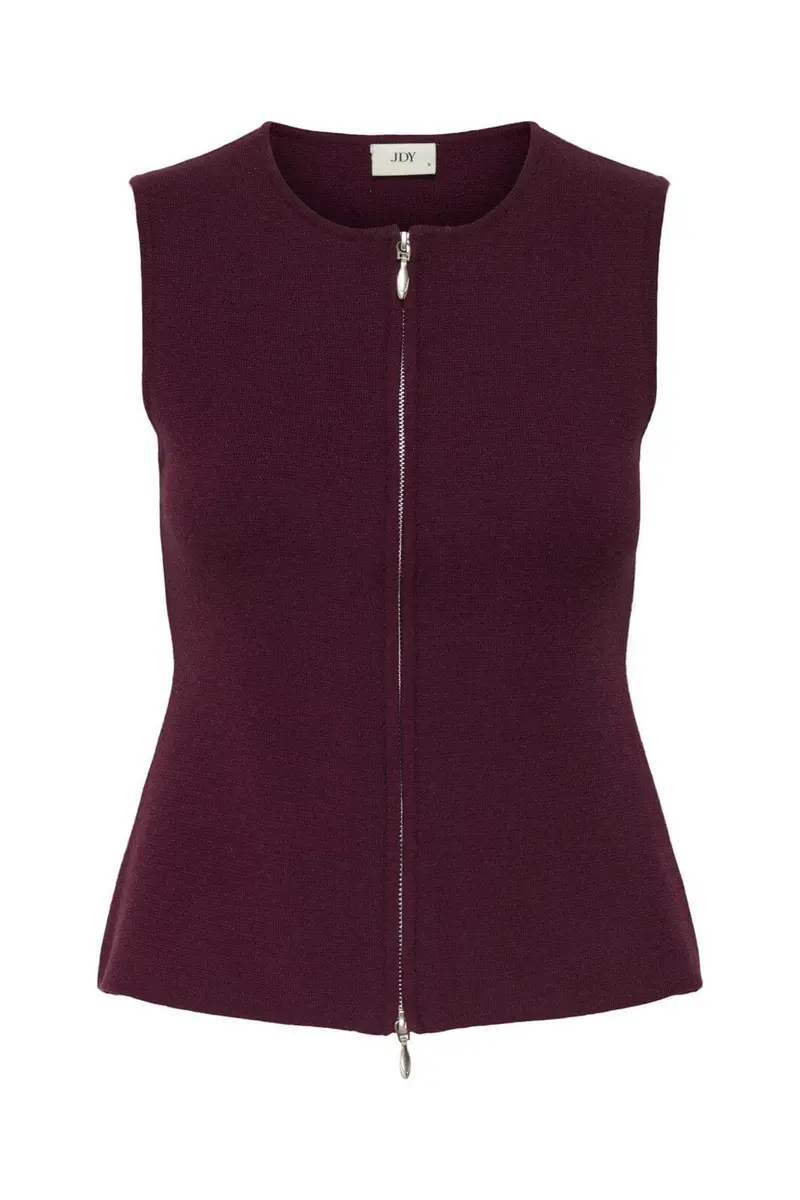 JDY - Jdyriley S/L O-Neck Two Way Zip Vest Knt - 4837970 Maroon Banner
