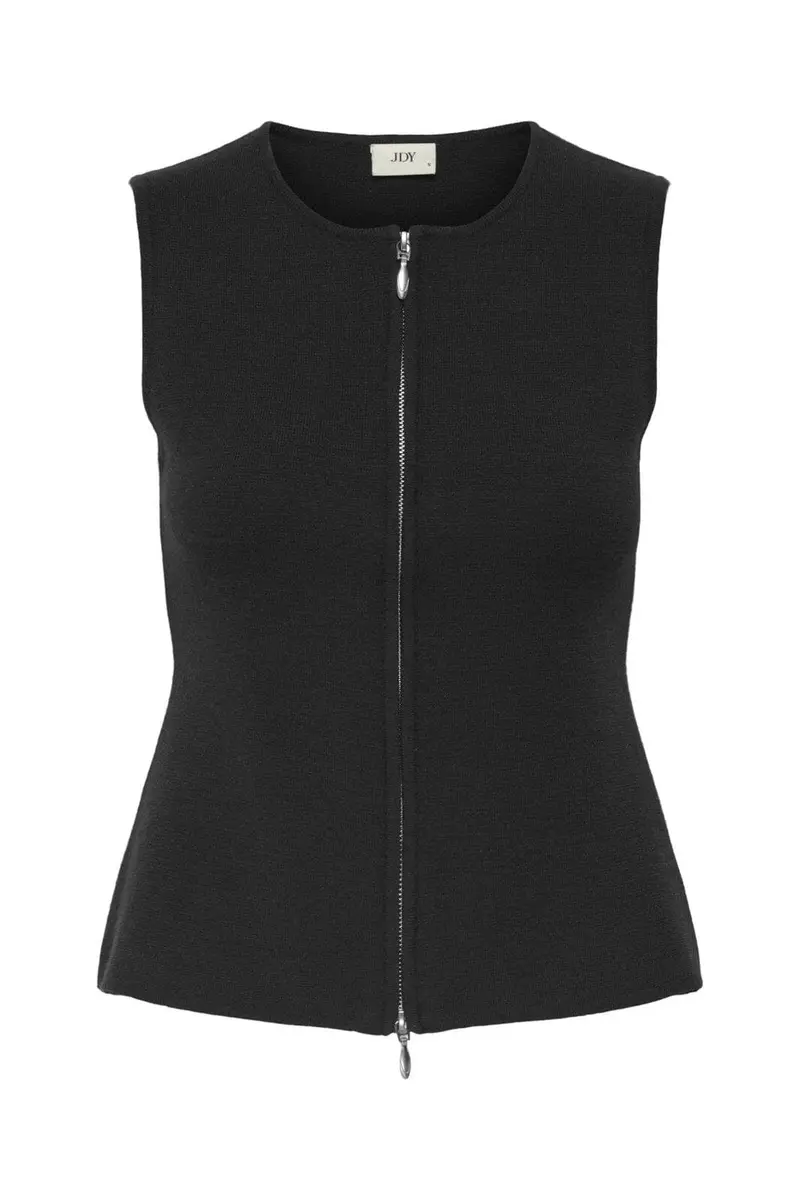 JDY - Jdyriley S/L O-Neck Two Way Zip Vest Knt - 4907209 Black