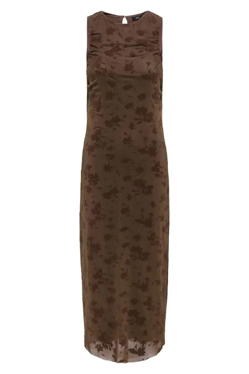 JDY - Jdyruby S/L Rouching Flock Dress - 5019824 Chocolate Brown Big Flower