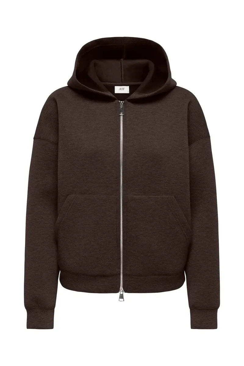 JDY - Jdysabrina L/S Zipper Scuba Hoodie - 5046545 Coffee Bean