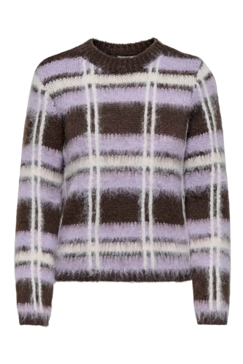 JDY - Jdysheridan L/S On Check Pullover Knt - 5111309 Chocolate Brown Lavender Frost & Whitecap Gray