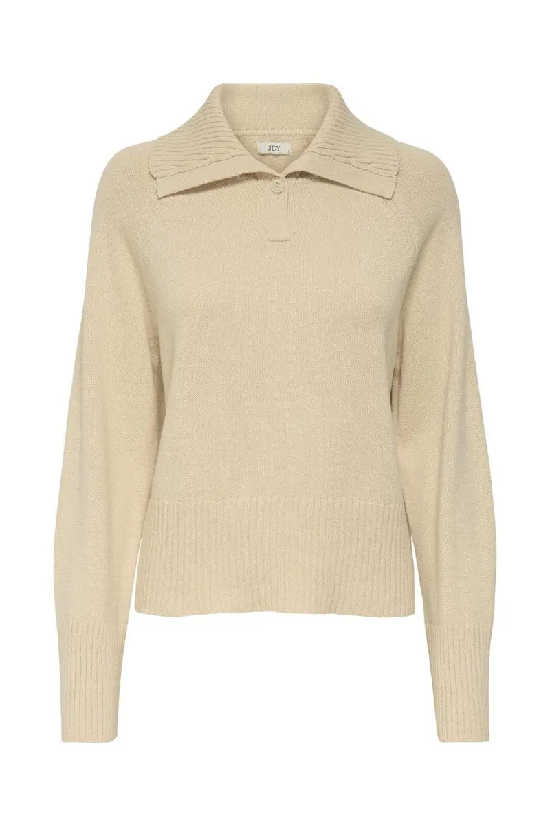 JDY - Jdytriss L/S Button Collar Pullover Knt - 4837931 Sandshell