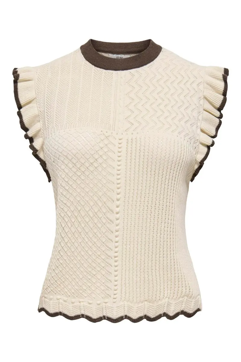 Jdy - Jdyviolet S/L Frill Pullover Knt - 5107319 Birch W. Bracken Contrast