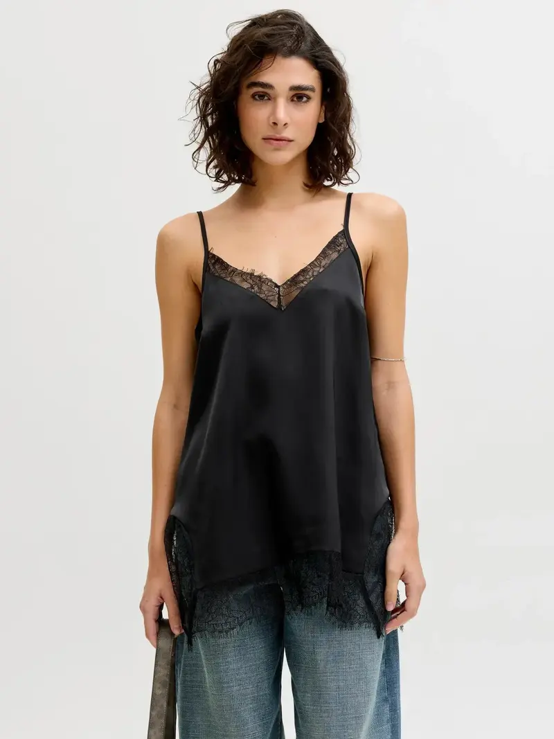 Jjxx - Jxvima Singlet Satin Lace Long Top - 5076719 Black