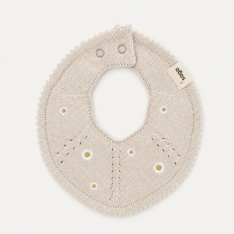 Knitted Baby Bib - Daisy Bloom