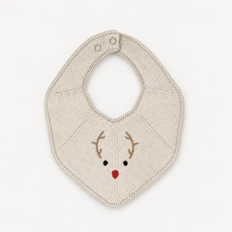 Knitted Bib - Fjola - Ivory Reindeer