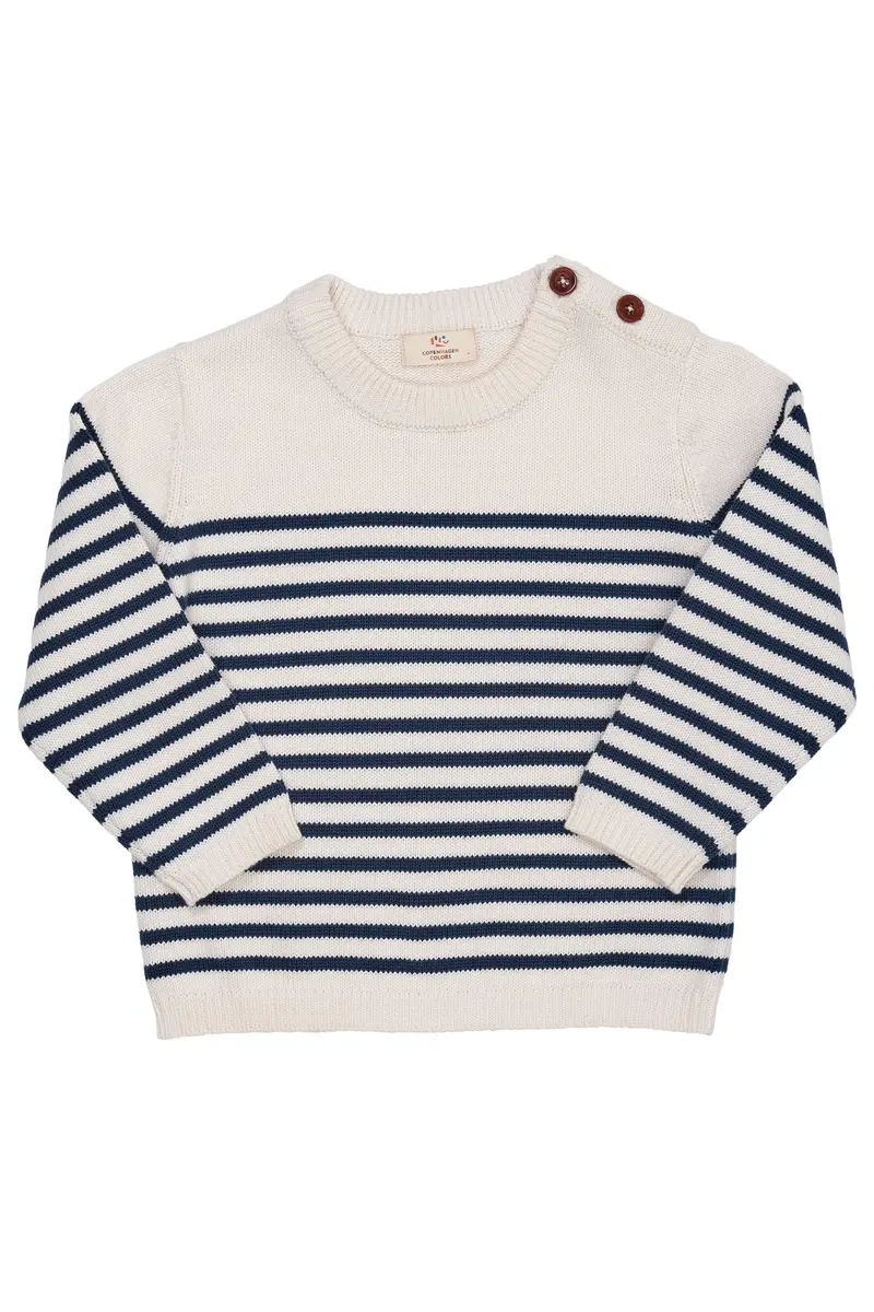 Knitted Striped Sailor Jumper - Cream Navi