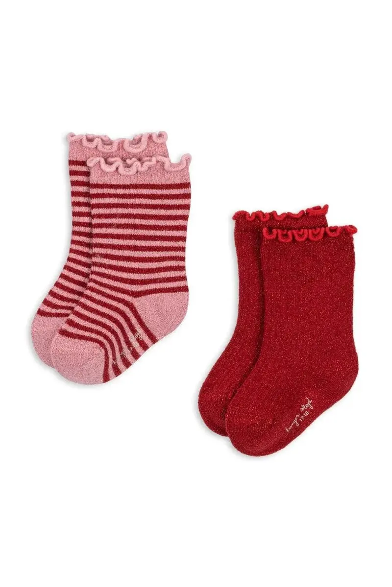 Konges Sløjd - 2 Pack Glitter Socks Ks106339 - Red Stripe