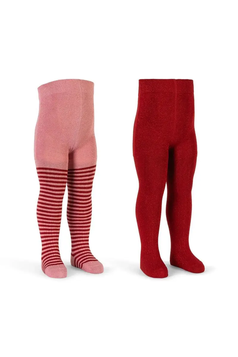 Konges Sløjd - 2 Pack Glitter Tights Ks106343 - Red Stripe