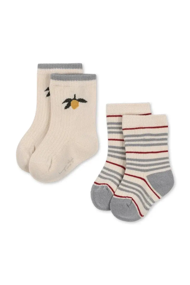 Konges Sløjd - 2 Pack Rib Stripe Socks Ks106352 - Blue Stripe/lemon