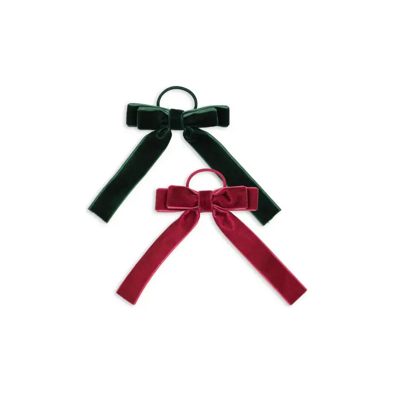 Konges Sløjd 2 Pack Velvet Double Bow Elastics - Green/Sangria