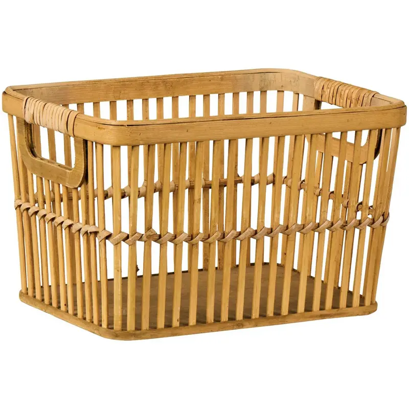 Kurv m/greb åben flet bambus / Stor