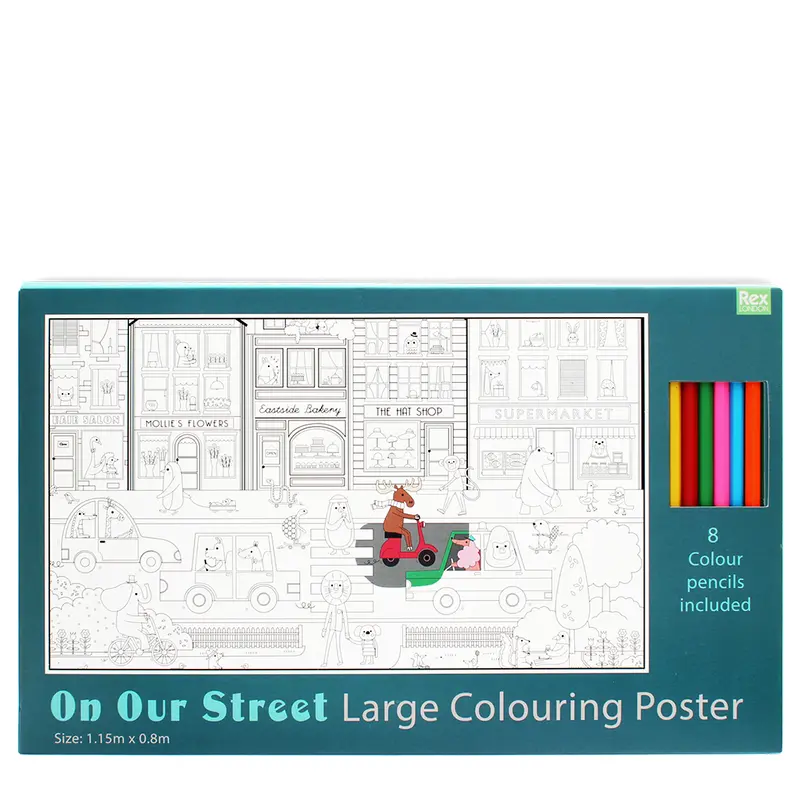 Large Coloring Poster with Pencils - On Our Street
