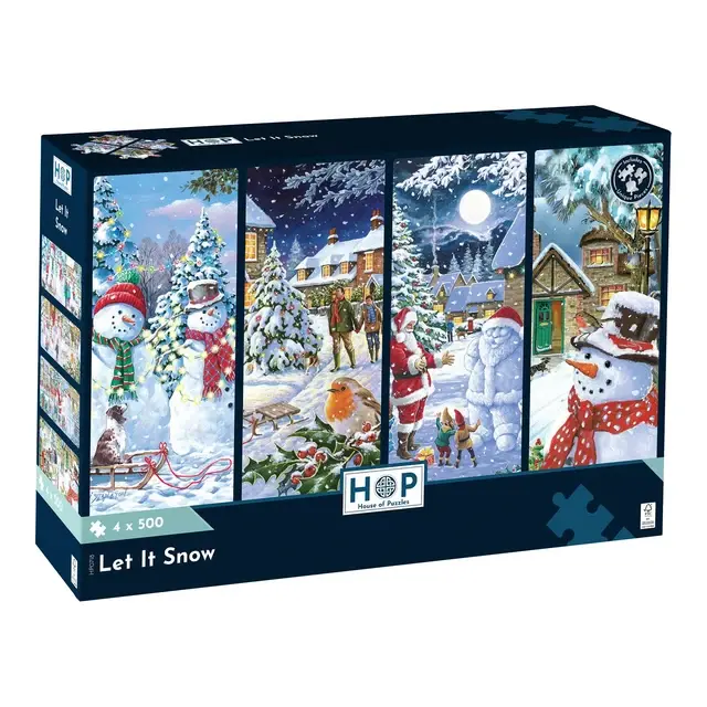 Let it Snow puslespil 4 x 500 brikker fra House of Puzzles