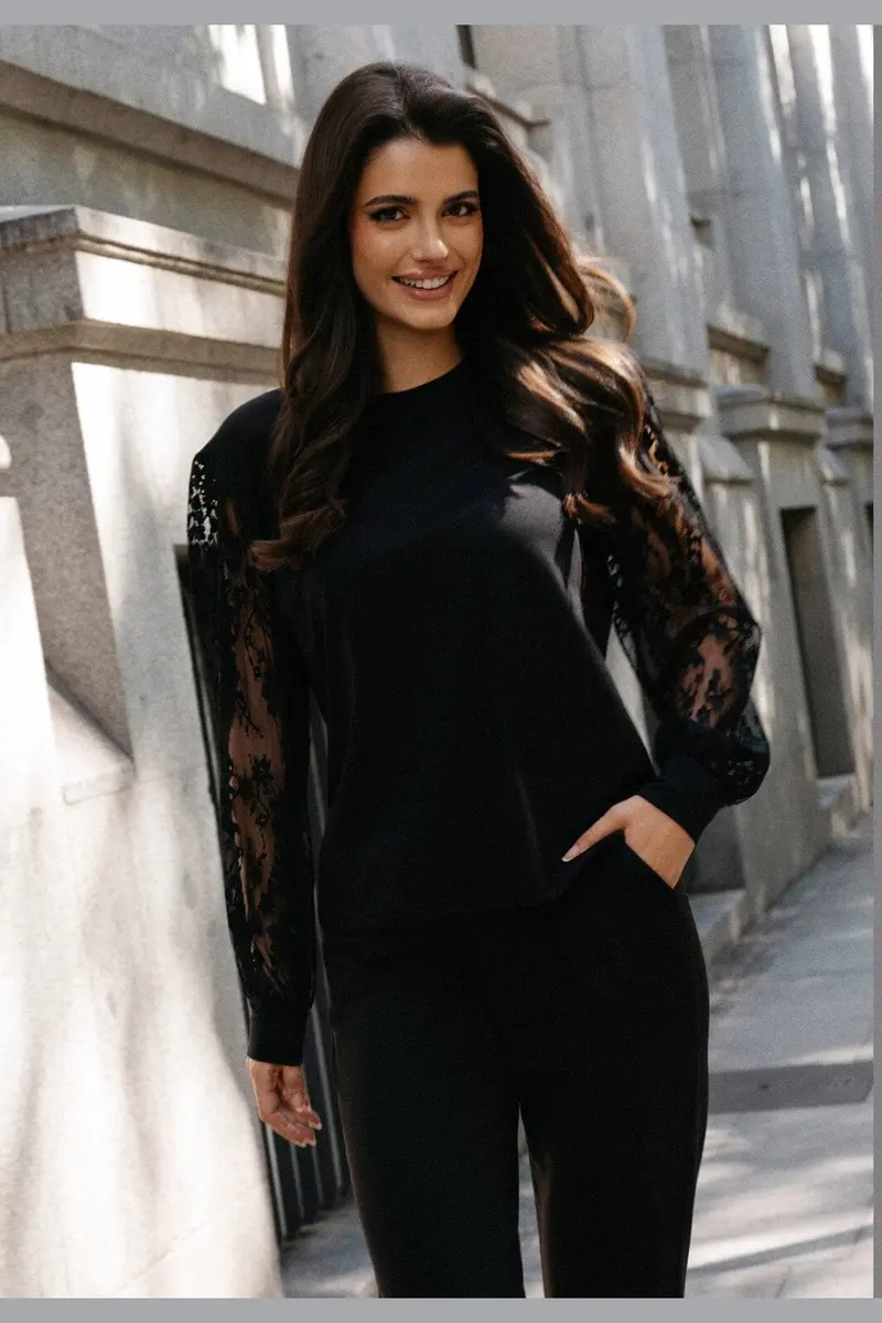 Liberte - Alma Ls Lace Mix Blouse 9596 - Black