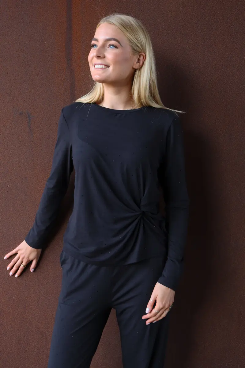 Liberte - Alma-Ls-Twist-Tshirt 22148 - Black Black Simili