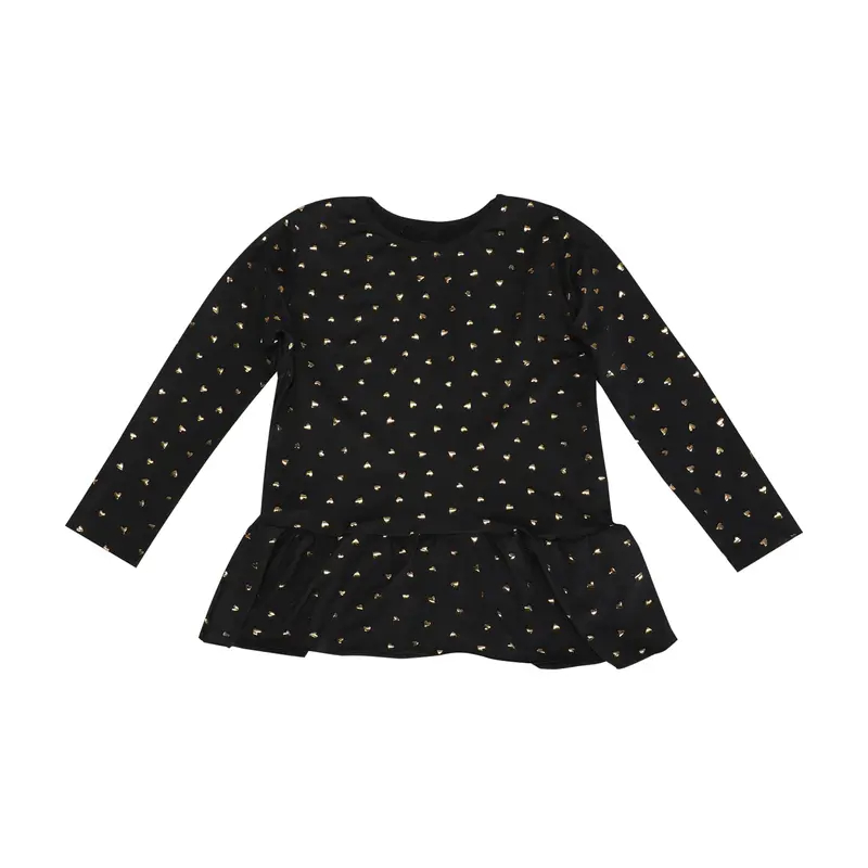Liberte Ami - Alma-Ls-Frill-Tshirt (Kids) 9654 - Black Gold Heart