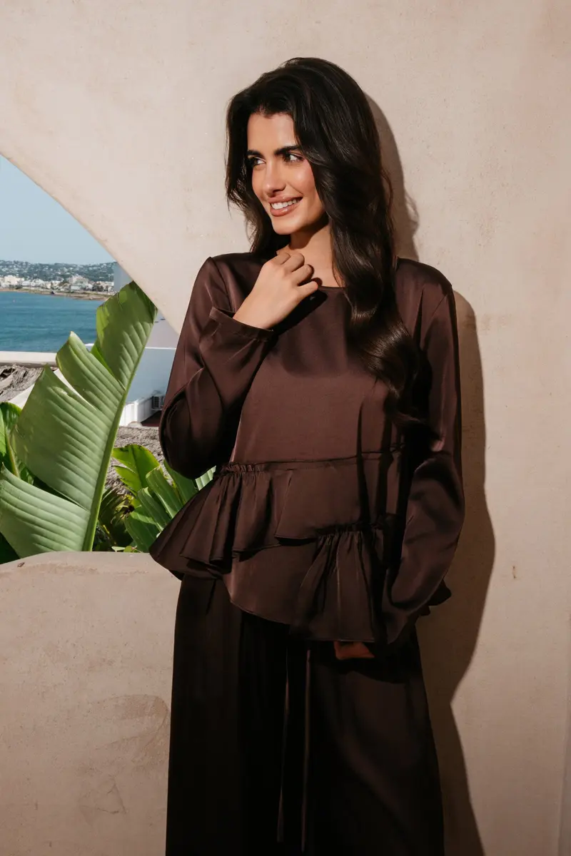 Liberte - Fie Ls Frill Blouse 22466 - Dark Brown