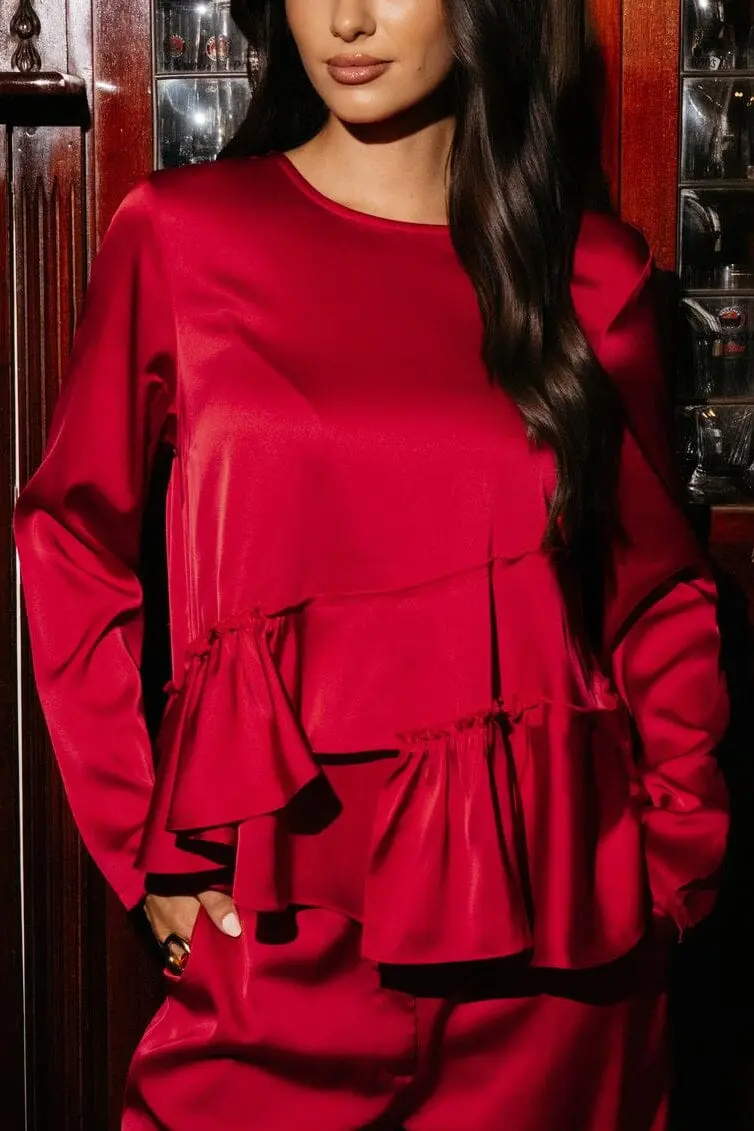 Liberte - Fie Ls Frill Blouse 22466 - Raspberry Sateen