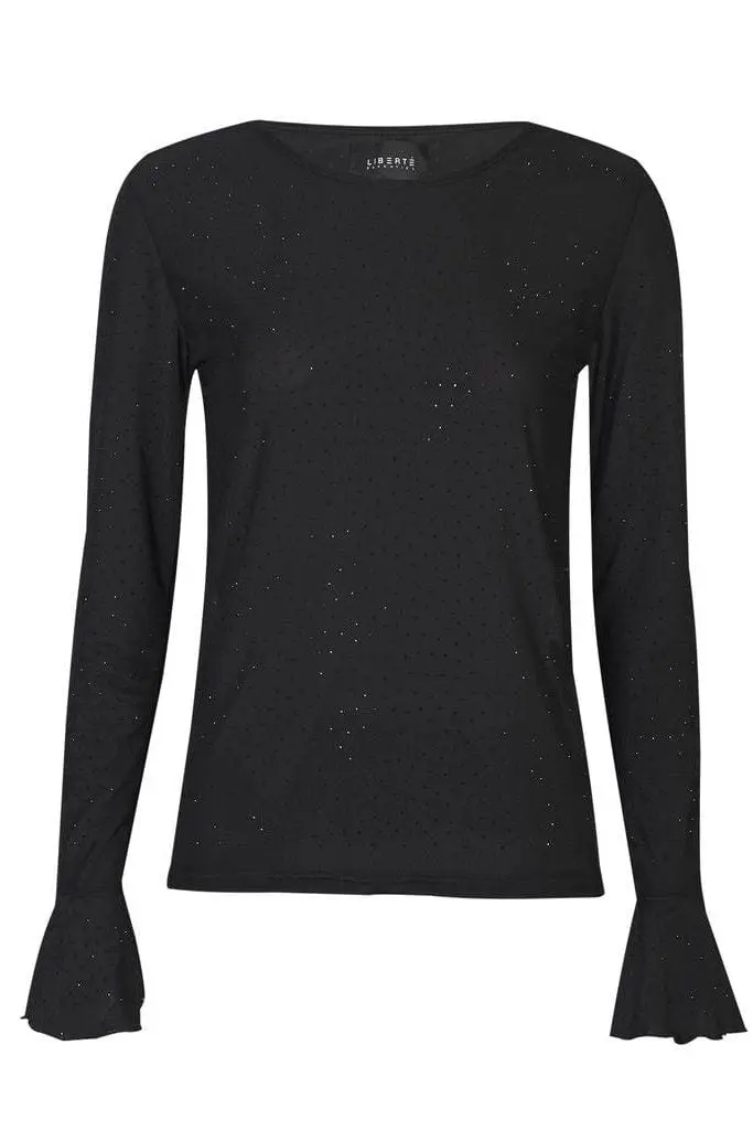 Liberte - Mesh Ls Frill Sleeve Top 22500 - Black Black Diamond Dot