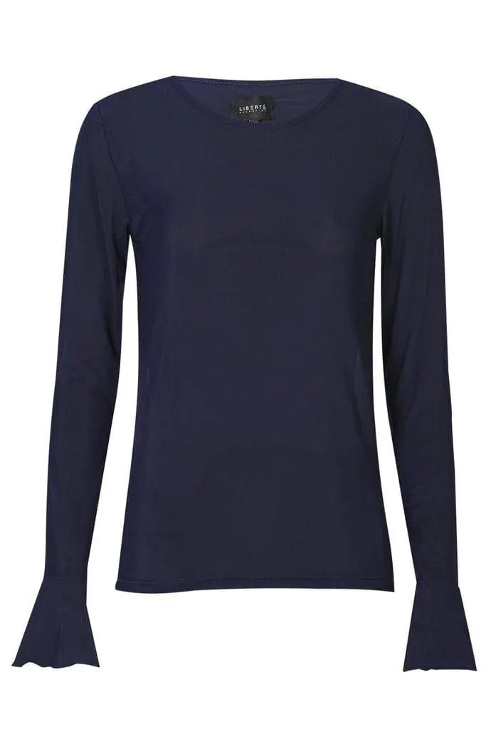 Liberte - Mesh Ls Frill Sleeve Top 22500 - Navy