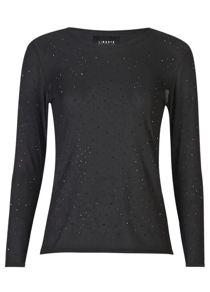Liberte - Mesh Ls Sparkle Tshirt 22134 - Black Black Diamond Dot