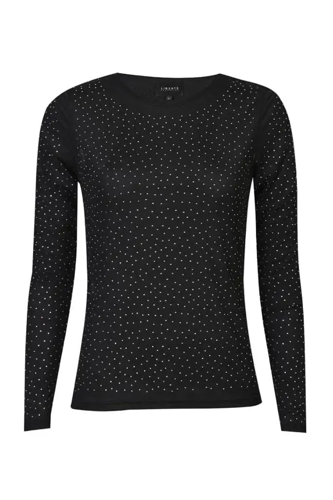 Liberte - Mesh Ls Sparkle Tshirt 22134 - Black Silver Diamond Dot