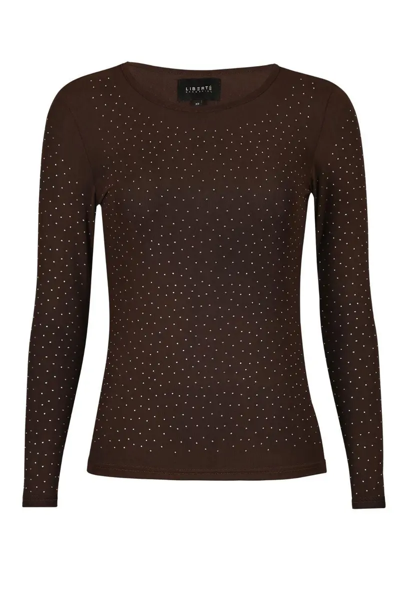 Liberte - Mesh-Ls-Sparkle-Tshirt 22134 - Dark Brown Diamond Dot