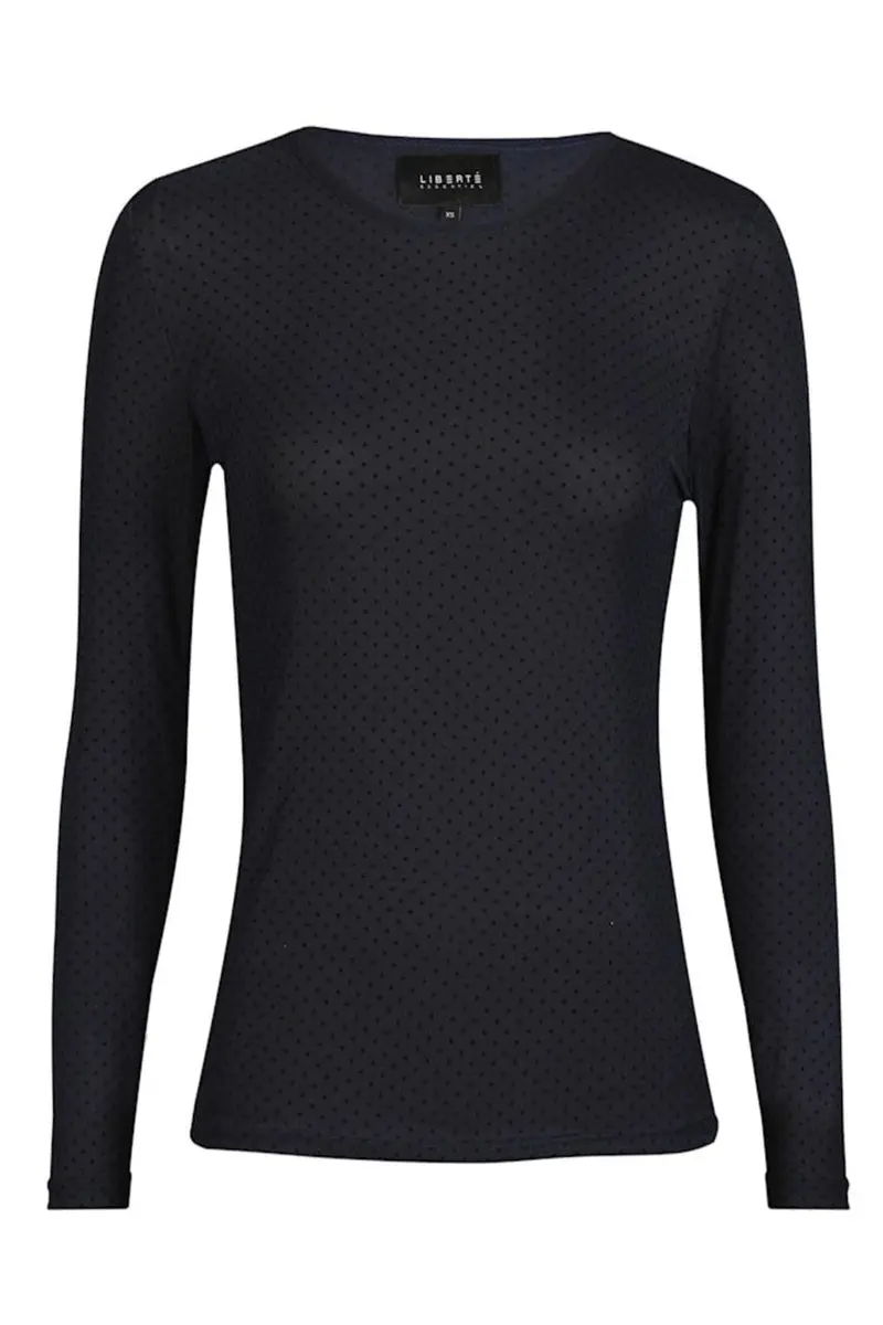 Liberte - Mesh Ls Tshirt 22065 - Navy Black Small Flock Dot