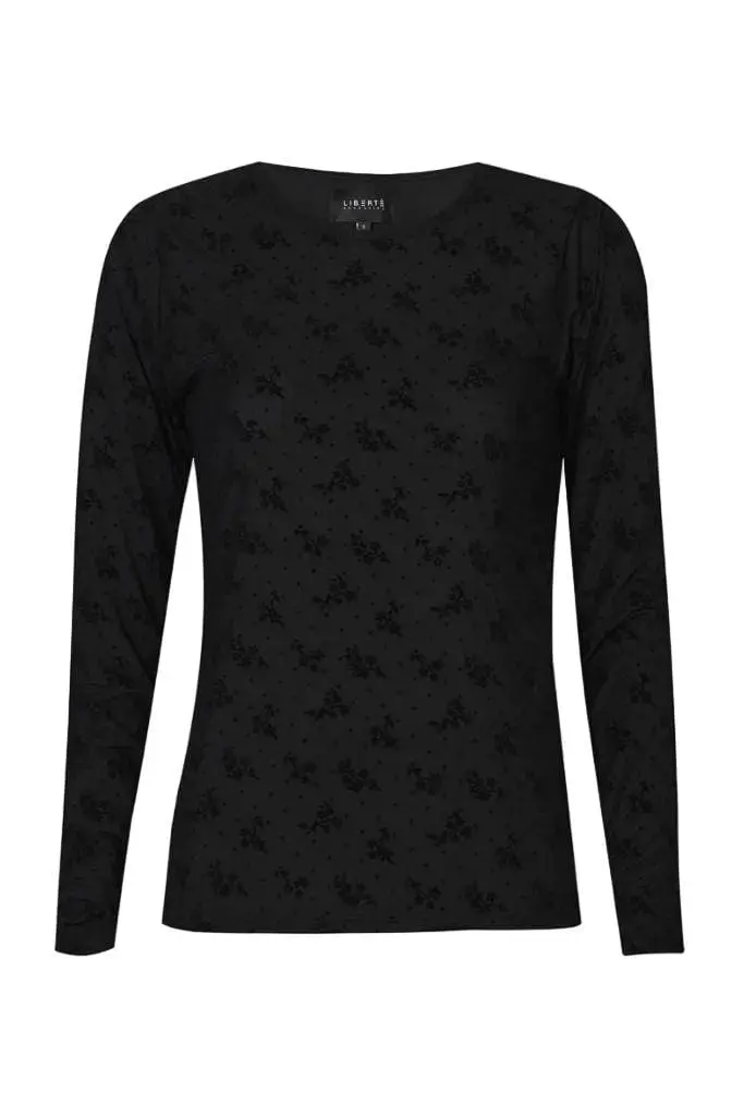 Liberte - Mesh Ls Tshirt, Flock 22081 - Black Flower Dot