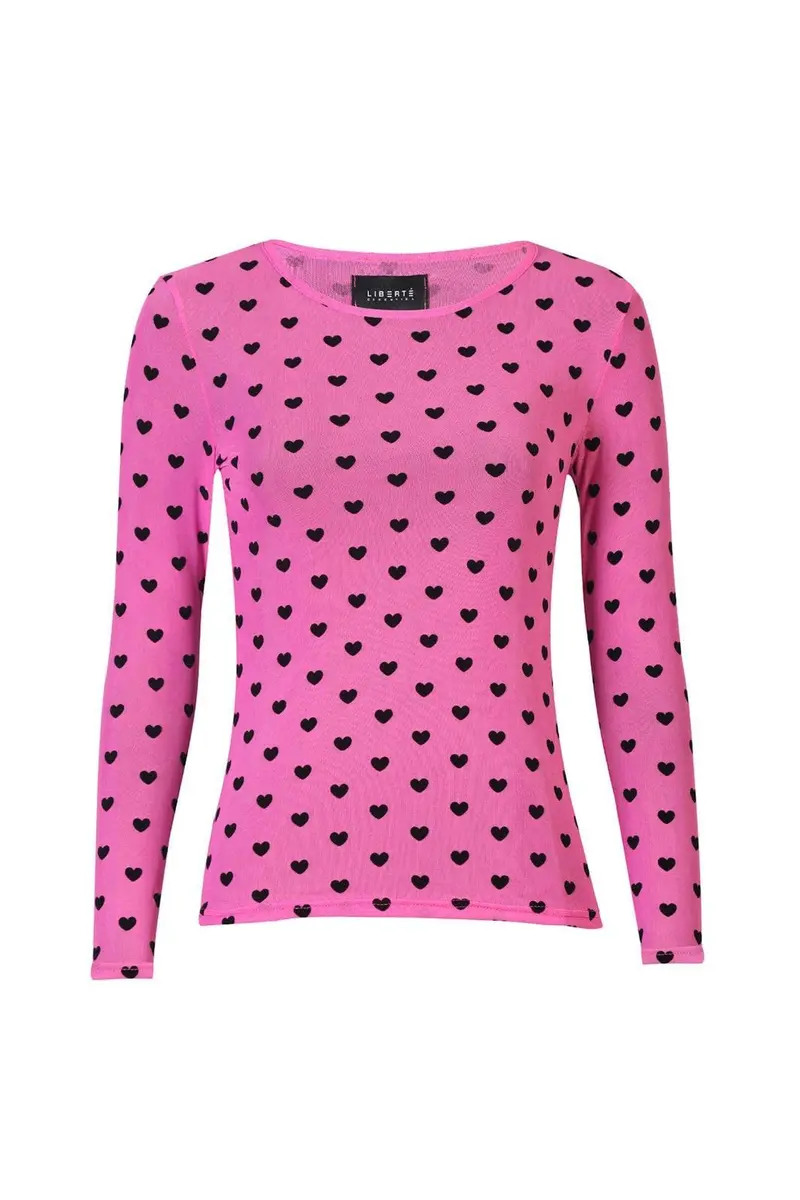 Liberte - Mesh Ls Tshirt, Flock 22081 - Dark Pink Heart