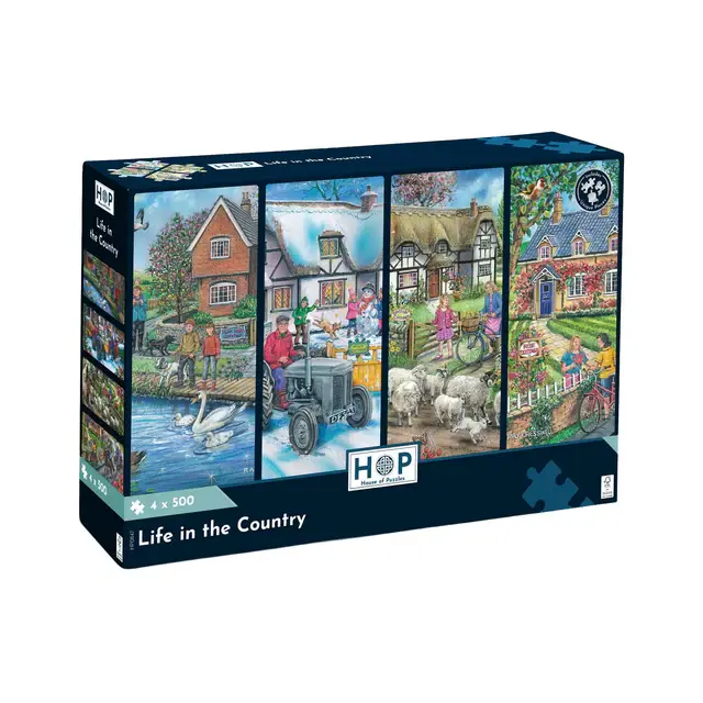 Life in the Country puslespil 4 x 500 brikker fra House of Puzzles