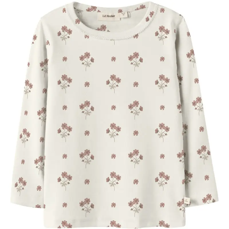 Lil'Atelier Coconut Milk Flower Pink Nmflayo Sig Ls Slim Top Lil