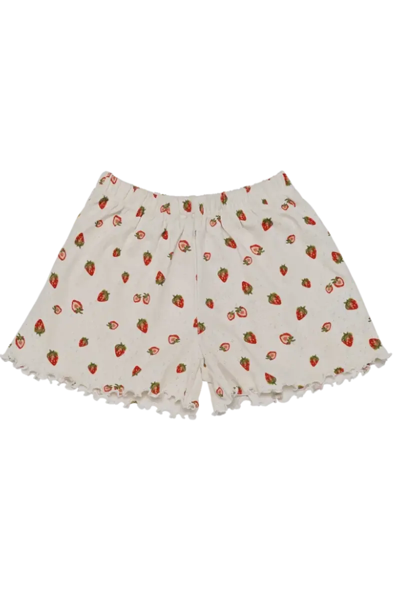 Maanesten - Jea Pointelle Shorts Strawberry Garden White - 4130