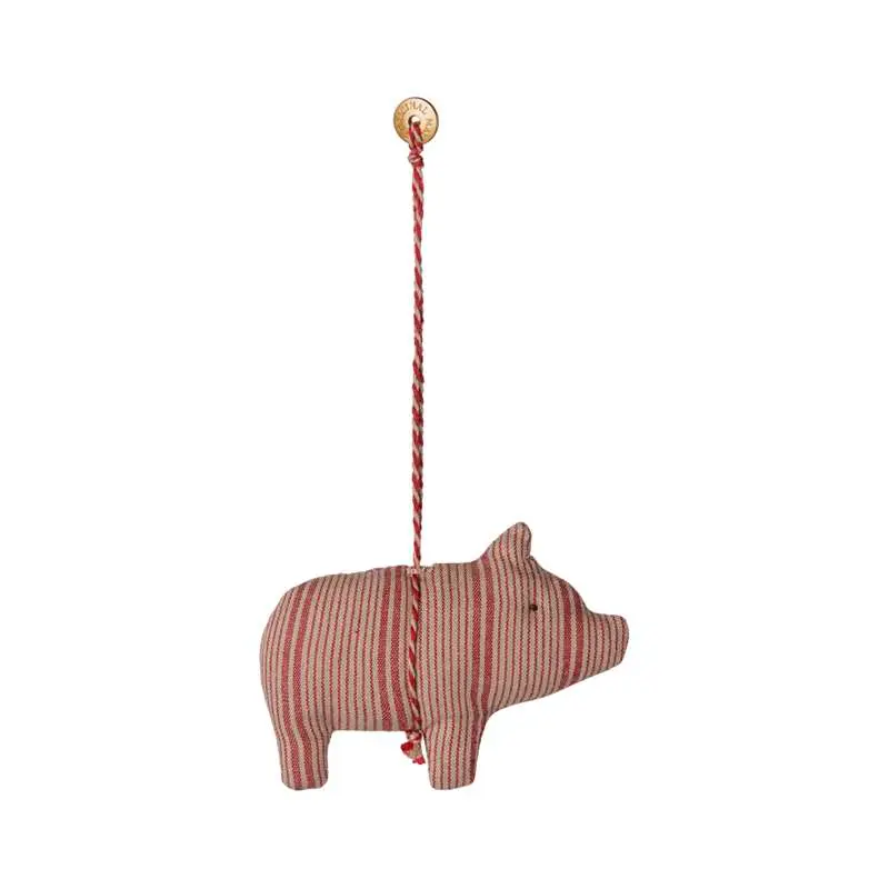 Maileg Juleornament - Stof - Gris - Stribe - Rød/sand