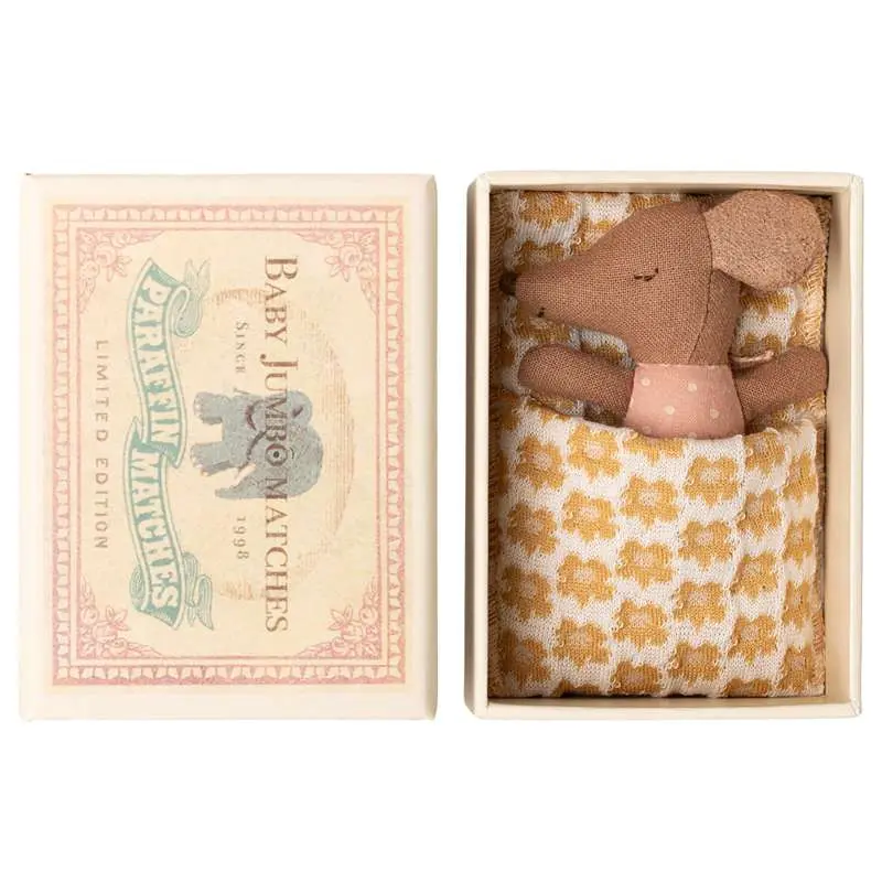 Maileg Sleepy Wakey - Baby Mus i Tændstikæske - Rosa