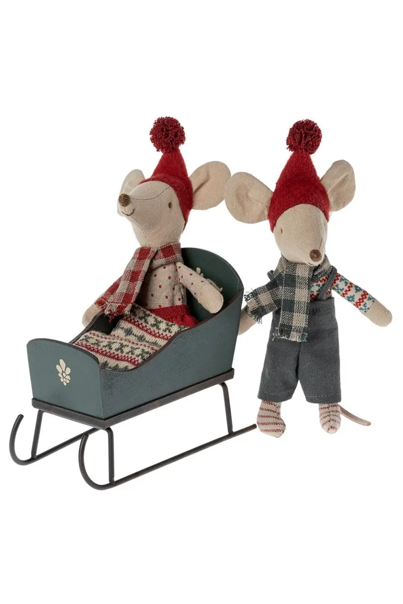 Maileg - Sleigh, Mouse - Green